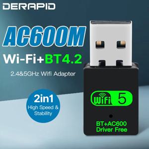 600Mbps USB 와이파이 블루투스 어댑터, 듀얼 밴드 2.4 5.8Ghz 무선 외장 리시버 와이파이 동글, 노트북 데스크탑 윈도우 7 10/11