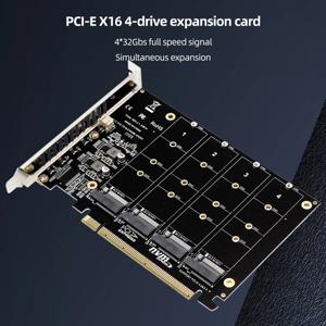 어댑터 변환기 카드 지원 호스트 컨트롤러 확장 카드, LED 표시기, 4 포트 M.2 NVME SSD, PCIE X16, 2230, 2242, 2260/2280