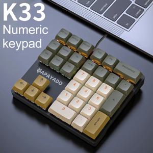 APAYADO K33 미니 숫자 키보드, 33 키, 블루 기계식 샤프트, RGB,PBT 키캡, 재무, 회계, 재무용