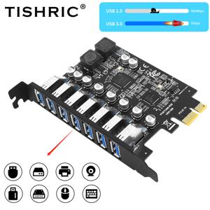 TISHRIC 데스크탑용 USB 3.2 Gen1 PCI 익스프레스 멀티플라이어, PCI E-7 포트, USB 3 허브 확장 어댑터 카드, PCI-E 1X 컨트롤러