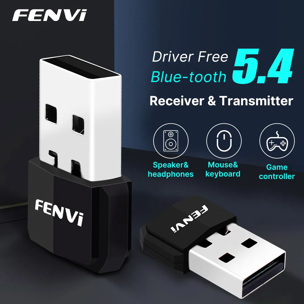 FENVI USB 블루투스 5.4 어댑터 송신기 리시버 블루투스 5.3 동글 무선 USB 어댑터, 마우스 키보드 스피커 음악용