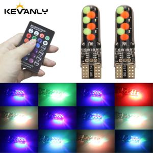 리모컨 포함 RGB COB LED 전구, 자동차 인테리어 조명, 독서 웨지 돔 라이트, 번호판 라이트, 12V, T10 W5W, 1 세트