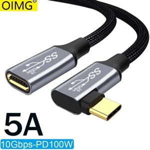 USB C 익스텐션 케이블, 고속 충전, 코너 케이블 포함, 5A 타입 C 수, 90 도 각도, 3.1 PD100W