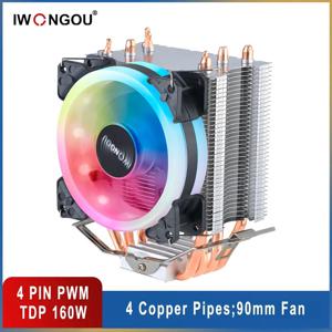 IWONGOU X99 프로세서 쿨러, Am4 4 히트 파이프 라디에이터, IWONGOU 4 핀 PWM 냉각 CPU, 90mm RGB 선풍기, 인텔 Lga 2011, 1366, 1700, AMD용