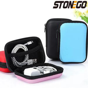 STONEGO 지퍼 이어폰 케이스, 가죽 이어폰 보관함, 휴대용 USB 케이블 정리함, 동전 메모리 카드용 하드 백