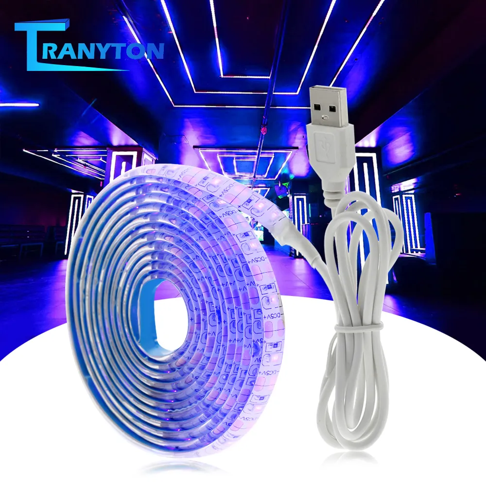 UV LED 스트립 라이트 5V DC 2835 0.5M 1M 2M DJ 형광을위한 방수 보라색 리본 자외선 USB 로프 테이프