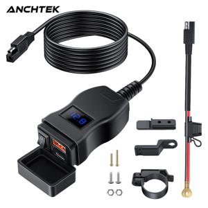 Anchtek 오토바이 차량 장착형 충전기 방수 어댑터, 12V 휴대폰 USB PD 포트, 빠른 충전 3.0, 스위치 포함, 모토 액세서리