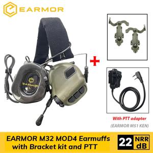 EARMOR M32 MOD4 슈팅 귀마개, 전술 소음 감소 헤드셋, 헬멧 ARC 레일 어댑터 포함, 켄우드 PTT 어댑터 포함, 신제품