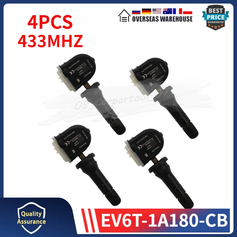 EV6T-1A180-CB 타이어 압력 모니터링 센서 TPMS, 포드 C-Max 몬데오 쿠가 그랜드 포커스 피에스타 레인저용, EV6T1A150CB, 433MHz, 4 개