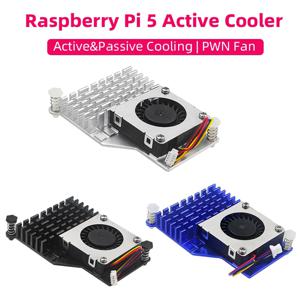 Raspberry Pi 5 용 알루미늄 방열판 액티브 쿨러, PWM 속도 조절 가능, 선풍기 블랙 실버 블루 냉각 라디에이터