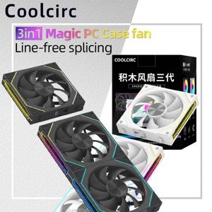 Coolcirc PC 케이스 선풍기 미러 사이클 ARGB CD 텍스처 무선 접합 무소음 PWM 수냉식 라디에이터 환풍기, 3 인 1, 1800rpm