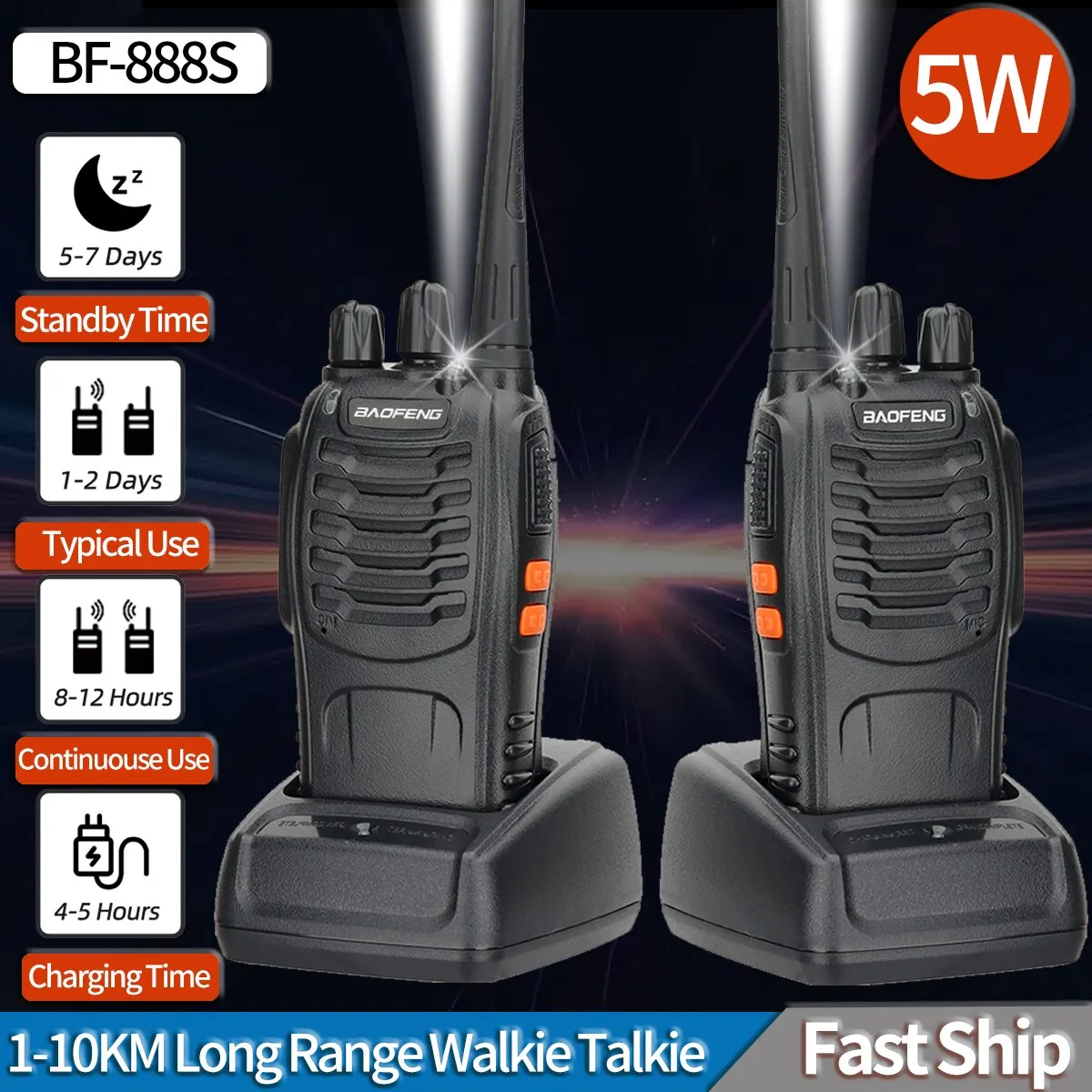 Baofeng BF 888S 워키토키, UHF 400, 470MHz, 888s 장거리 양방향 햄 라디오 송수신기, 사냥 호텔용, 1/2 개