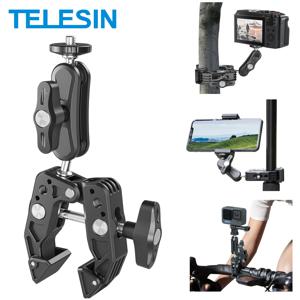 TELESIN 알루미늄 슈퍼 클램프, 더블 360 ° 볼 헤드 매직 암, GoPro Insta360 DJI OSMO Aciton 휴대폰 액션 카메라용