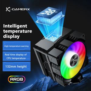 파워 트레인 X-Gamerx Z-1300 ARGB CPU 쿨러, 디지털 온도 디스플레이 라디에이터, LGA1700/1200 115X AM4 AM5 용 히트 파이프 4 개