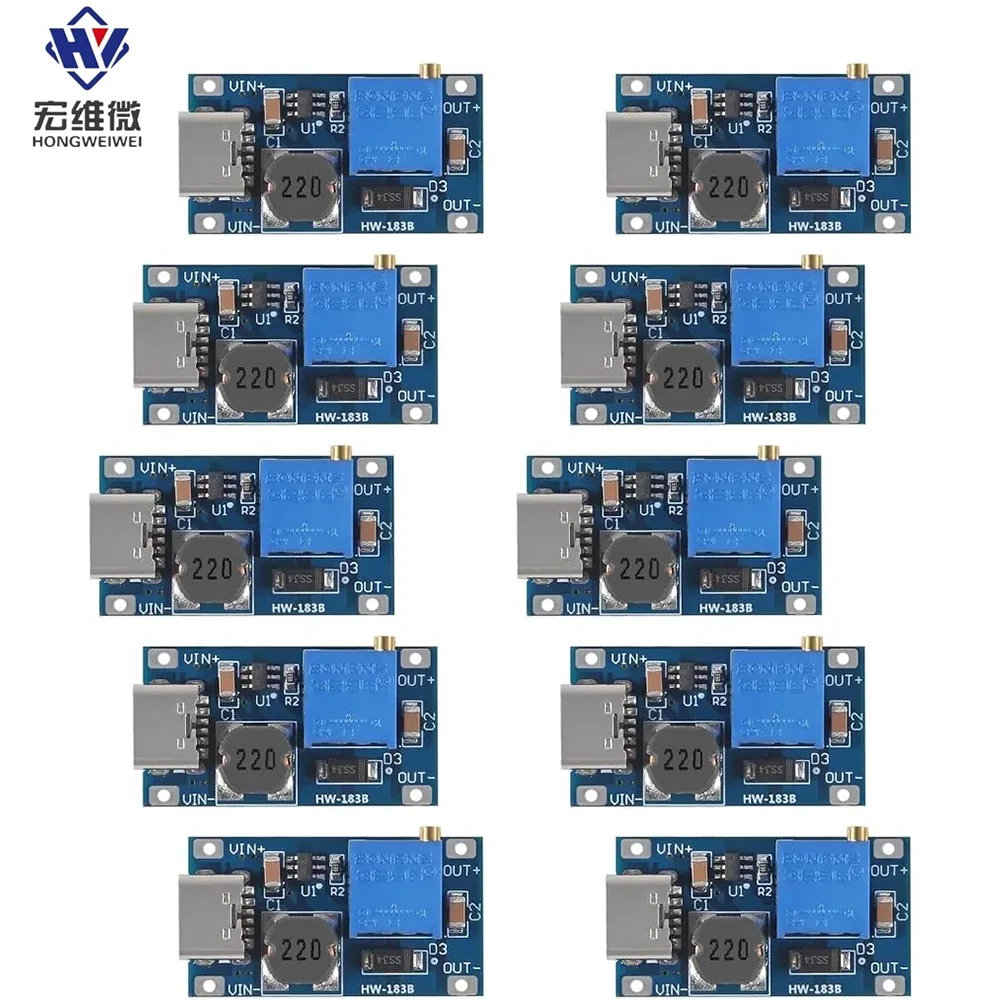 조절식 스텝 업 모듈 전압 조정기, 마이크로 USB C타입 플러그, 2V-24V ~ 5V-28V, 2A 스텝 업 DC-DC 부스트 컨버터, MT3608, 10 개