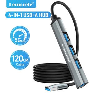 Lemorele USB 허브 OTG USB A 3.0 어댑터, 샤오미 레노버 맥북 프로용 멀티 스플리터 어댑터, 노트북 액세서리, 120cm, 4 포트