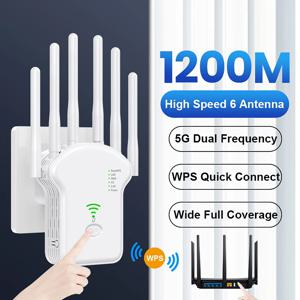 와이파이 리피터 무선 라우터, 1200Mbps, 하이 6 안테나 네트워크 증폭기, 리피터 신호 커버, 확장기 범위 신호 부스터