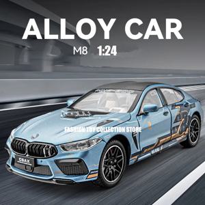 시뮬레이션 1:24 BMW M8 슈퍼카 합금 자동차 모델 사운드 및 라이트 풀백 다이 캐스트 어린이 장난감 수집품 생일 선물