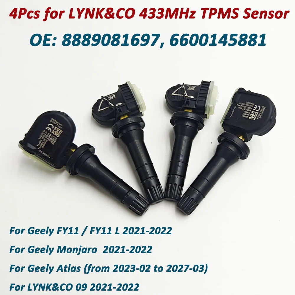 TPMS 타이어 압력 모니터 센서 8889081697 6600145881, Geely FY11 Monjaro Atlas Emgrand Manjaro Geometry A C, 433MHz, 4PCs