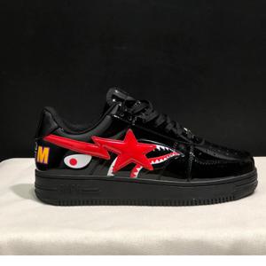 오리지널 Bape Sta 남성용 올 블랙 샤크 BAPESTA 캐주얼 플라폼 신발, 남녀 공용 미끄럼 방지, 야외 소프트 워킹 스니커즈