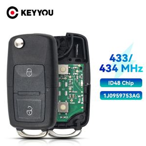 KEYYOU 원격 자동차 키, 폭스바겐 VW 골프 4 5 파사트 b5 b6 폴로 투란 434MHz ID48 칩, 1J0 959 753 AG 2 버튼