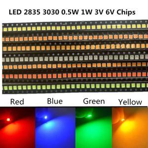 LED SMD 2835 3030, 전구 발광 다이오드 램프, 황색, 적색, 청색, 녹색, 백색 비즈, 0.2W, 0.5W, 1W 칩, 3V, 6V, 9V, 110 개