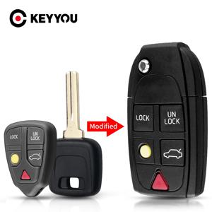 KEYYOU-볼보 XC70 XC90 V50 V70 S60 S80 C30 Fob 자동차 키 케이스, 새 교체 2 3 4 5 버튼 원격 플립 폴딩 키 셸