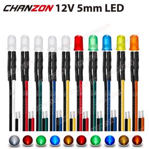 LED 다이오드 키트, 흰색, 빨간색, 녹색, 파란색, 노란색, 주황색, 미리 배선된 5, 9, 12 V, 5mm, 확산 발광 표시기 모음