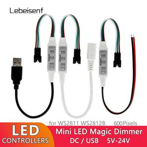 LED RGB 컨트롤러, SP002E, 600 픽셀 조광기, 3 키 DC5-24V, USB 5V, WS2811, WS2812B, 주소 지정 가능 매직 컬러 라이트 바 스트링