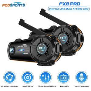 2pcs Fodsports FX8 Pro 오토바이 헬멧 인터콤 블루투스 헤드셋 인터폰, 10 라이더 2000M, FM 라디오, 음악 공유, 듀얼 칩, 일본어 버전.