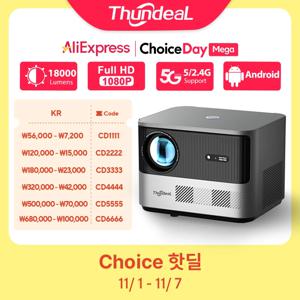 ThundeaL TDA6 풀 HD 프로젝터, 1080P, 2K, 4K 비디오, 홈 시어터, 자동 초점, 5G 와이파이, 안드로이드 프로젝터, TDA6W, 3D 휴대용 프로젝터 안드로이드내장 LED 3D비디오 영사기 WiFi 무선연결 내장스피커 스마트빔 지원  폭넓은 호환성 영사기 50000시간 사용가족영화관 캠핑 여행용 저소음 빔프로젝터 빔프로젝트 최강 가성비 3D 스마트 프로젝터 빔프로