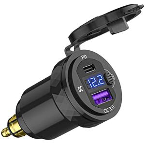 DIN Hella 플러그-USB C PD 3.0 QC 3.0 USB 충전기 전원 어댑터 전압계, BMW Ducati Triumph 오토바이 용 ON-Off 스위치 포함