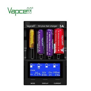 Vapcell-S4 + 스마트 충전기 4 슬롯 최대 3A 슬롯 당 배터리 충전기, 10440 14500 16340 18650 21700 26650 충전 보호용