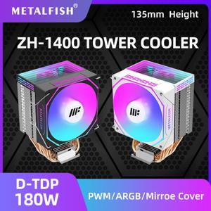 METALFISH CPU 쿨러 PC 화이트 라디에이터, PWM 사일런트 ARGB 선풍기, 인텔 1700 1200 1150 1155 1156 1366 2011 AM5 AM4 AM3 x99 x79 용, 4 핀