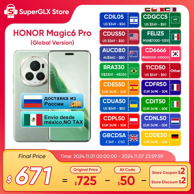 HONOR Magic6 Pro 글로벌 버전, 스냅드래곤 8 Gen 3, 6.8 인치 쿼드 커브 플로팅 스크린, 180MP 잠망경 망원 카메라, 2024 신제품