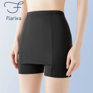 여자를위한 Flarixa 더블 레이어 안전 팬티 복서 높은 허리 보호 반바지 스커트 여름 원피스 속옷