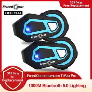 Freedconn-T Max Pro 오토바이 인터콤 블루투스 헬멧 헤드셋, 6 라이더 BT 5.0 1200M FM 모터 인터폰 커뮤니케이터 이어폰