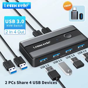 Lemorele USB KVM 스위치 어댑터, USB 3.0 스위처, 컴퓨터 키보드용 프린터 공유기, 2 입력 4 출력