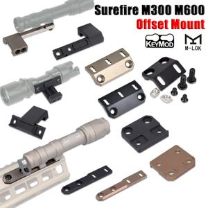 전술 ARIS 시리즈 Surefire M300 M600 오프셋 스카우트 마운트, Mlok Keymod SMR 레일 베이스, 사냥 에어소프트 무기 손전등 마운트