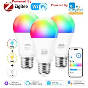 Zigbee 스마트 알렉사 LED 조명 램프 디밍 EWelink 구글 음성 제어 RGB 침실 홈 데코, 와이파이 LED 전구, E27 85-265V, 1 개