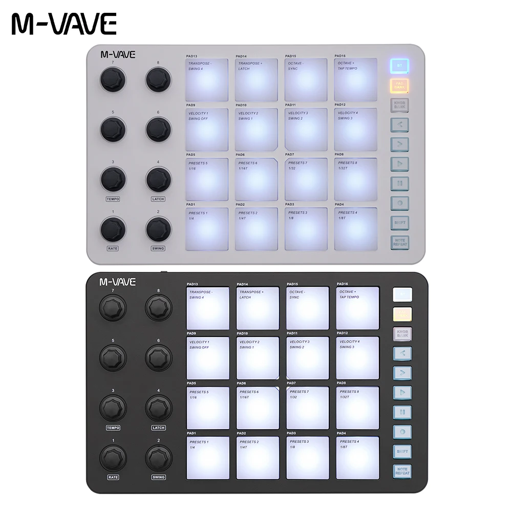 M-VAVE SMC-PAD 런치 패드, USB-C 인터페이스, 휴대용 디자인, 소형 무선 MIDI 컨트롤러, 타악기 키보드에 적합