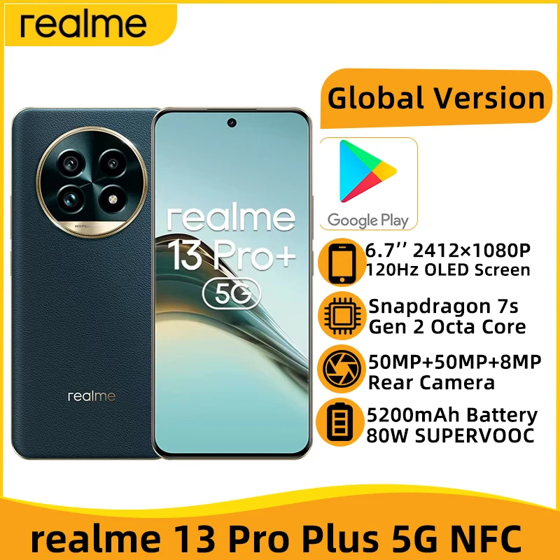 글로벌 버전 Realme 13 Pro Plus 5G NFC 스냅드래곤 7s Gen 2 옥타 코어, 6.7 인치 120Hz 스크린, 50MP 카메라, 80W SUPERVOOC 5200mAh