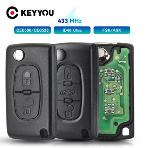 KEYYOU 원격 자동차 키, 시트로엥 C4 C5 C6 C8 Xsara Picasso, 푸조 107 207 307 308 CE0536/0523, ASK/FSK 434Mhz, 1 개