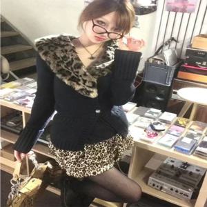 DEEPTOWN 여성용 레오파드 가디건, 일본 Gyaru V넥 긴팔 스트리트웨어, 슬림 섹시 가디건 스웨터, Y2k 빈티지 탑, 가을