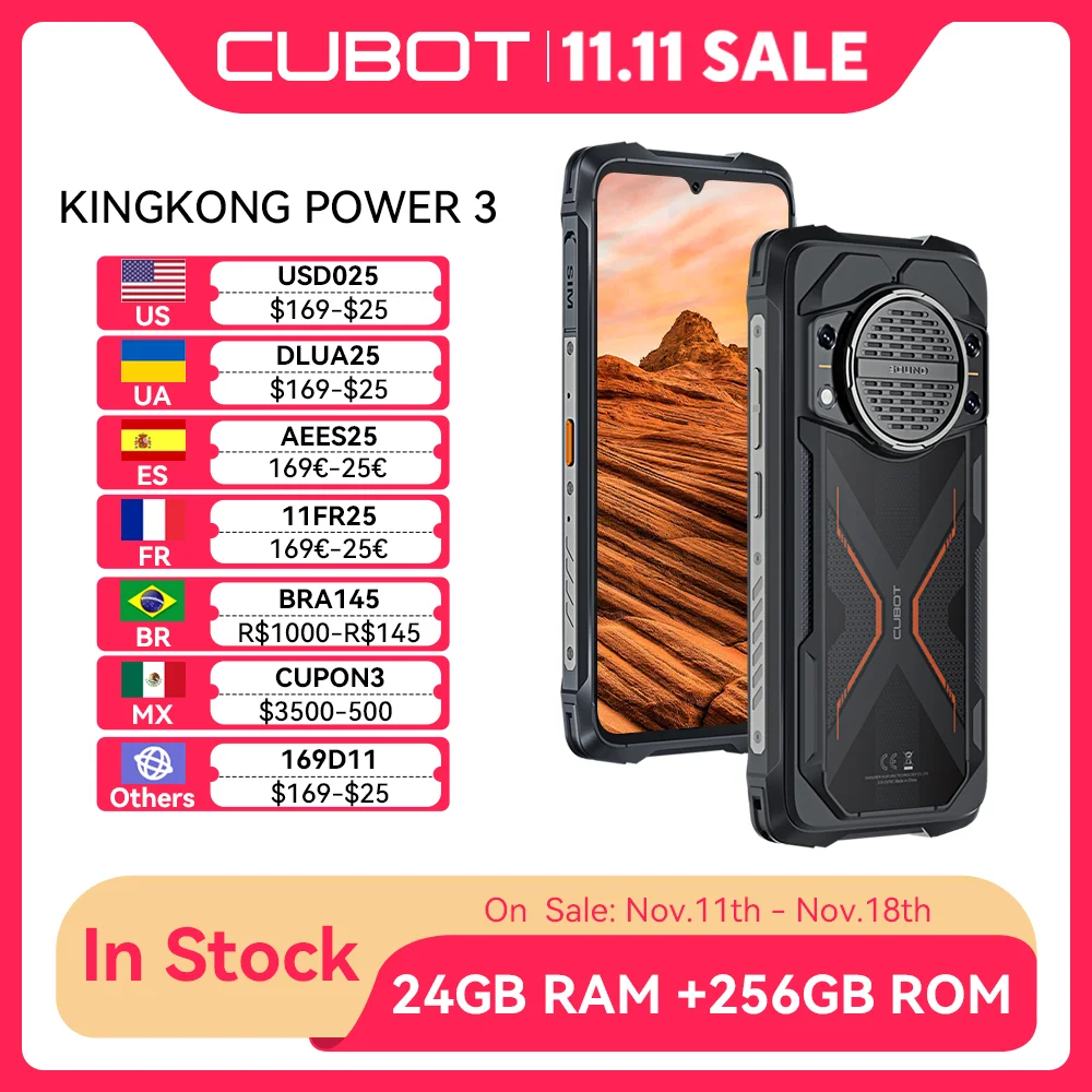 Cubot KingKong Power 3, 견고한 스마트폰 안드로이드 14, 123dB 스피커, Helio G99, 120Hz 6.72인치 화면, 최대 24GB RAM 확장, 256GB ROM, 10200mAh 배터리, 100MP 카메라, NFC, android smartphone