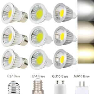 GU10 Led 밝기 조절 전구 E27 E14 MR16 AC DC 12V LED COB 스포트라이트, 6W 9W 12W 스포트 라이트 전구 고전력 램프 AC 110V 220V