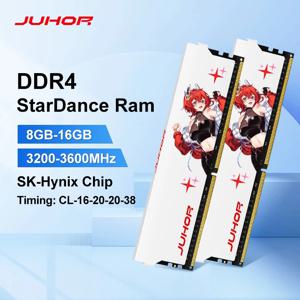 JUHOR 데스크탑 게임용 메모리 램, 흰색 방열판 포함, DDR4, 8GB, 16GB, 3200MHz, 3600MHz DIMM