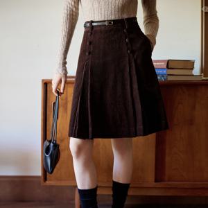 ANGE corduroy mid skirt_BROWN