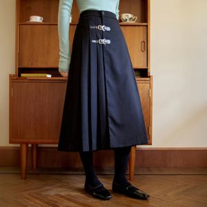 LAZY buckle skirt_BLACK