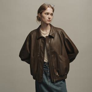 POTEAU detachable vest eco leather bomber jacket_BROWN